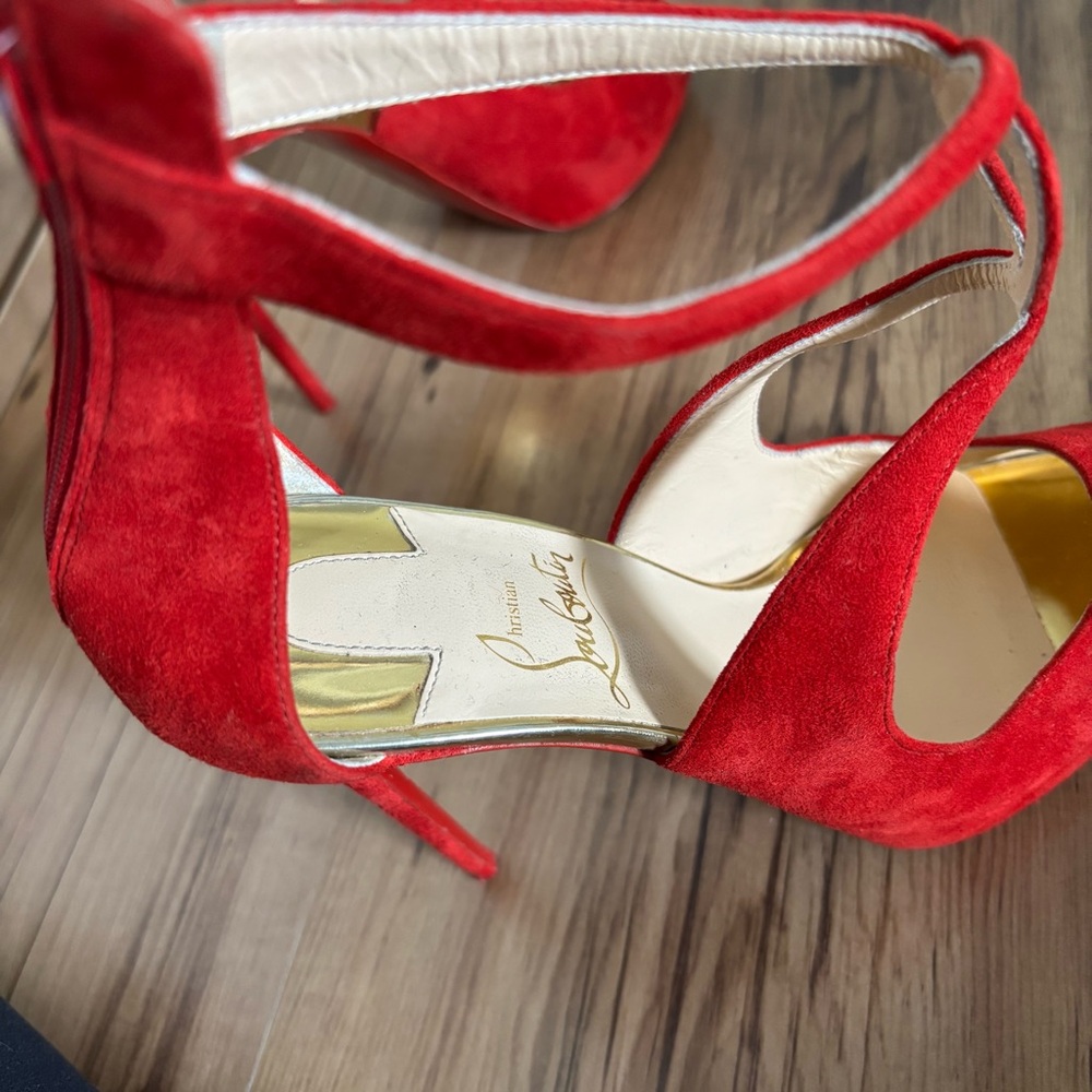Christian Louboutin ROSIE 120 Suede Platform Pumps Heels Sandals Shoes Red 36.5 - Picture 6 of 8